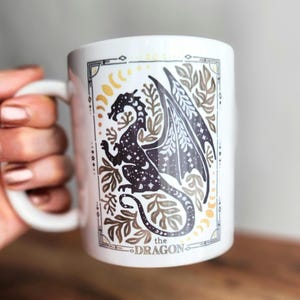 Celestial Dragon Mug, Boho Dragon Cup with Stars and Moons Dragon Lover Gift Tarot Mug Witchy Gift for Friend Dragon Lover Gift Mystical Mug afbeelding 1