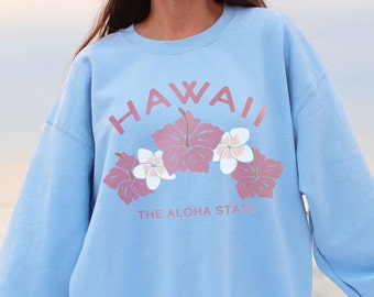 Hawaii Sweatshirt, Ocean Inspired Style The Aloha State of Mind Hawaiian Sweatshirt Family Vacation Coconut Girl Clothes Beach Sweatshirt