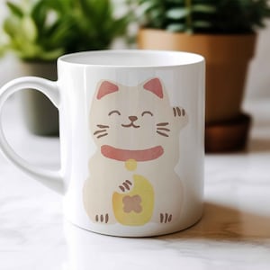 Lucky Cat Mug, Japanese Coffee Mug Lucky Cat Gift Waving Cat Coffee Cup Good Luck Mug Gift For Cat Lover Maneki Neko