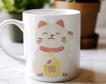Fortune Cat Mug | Lucky Cat Art | Maneki Neko Mug | Japanese Good
