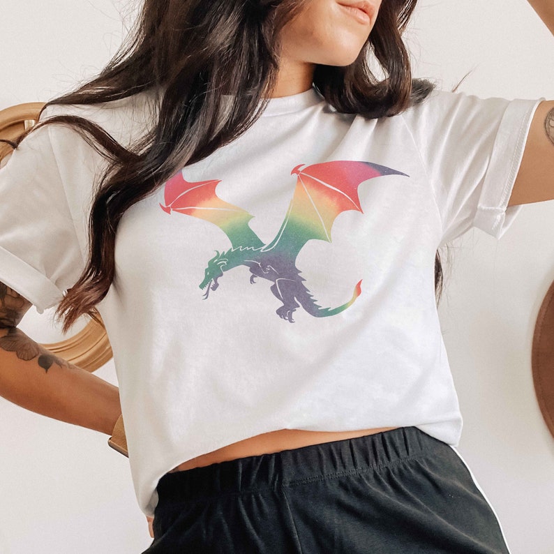 Rainbow Dragon Shirt, Colorful Fantasy T shirt Magical Dragon Tshirt DND Gifts Dungeon MasterShirt Unique Rainbow Dragon Gifts White