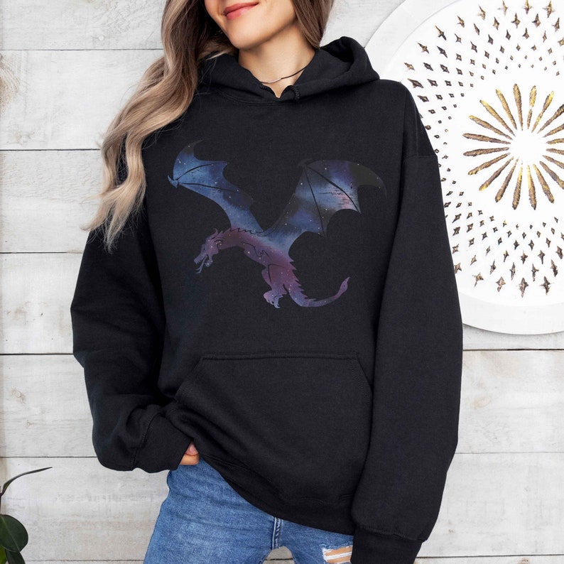 Celestial Dragon Hoodie, Cosmic Dragon Sweatshirt Fantasy Hoodie Dragon DND Gift Dragon Clothing Dragon Lover Gift Dragon Merch Black