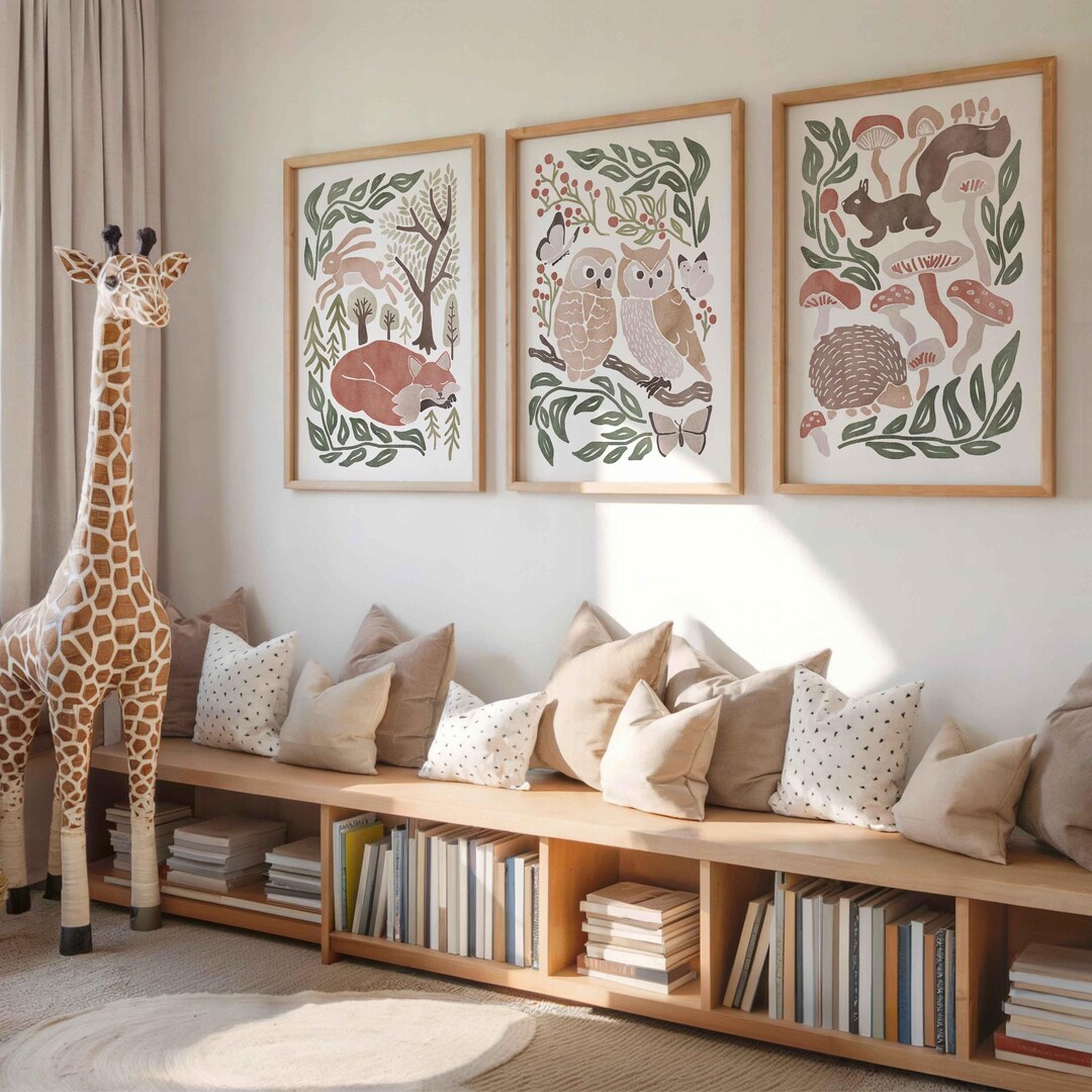 Woodland Digital Prints Set of 3, Woodland Animal Nursery Wall Art ...
