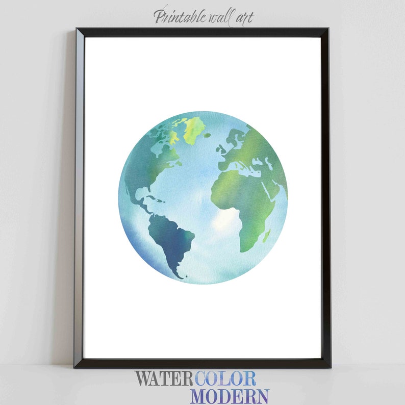 World Globe Art Watercolor Digital Art Globe Printable Wall Etsy