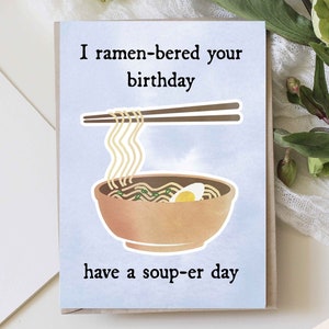 Carte d'anniversaire ramen imprimable, drôle de carte d'anniversaire numérique, amateur de nouilles, carte ramen pour ami gourmand, carte d'anniversaire ramen téléchargeable