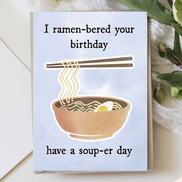 Carte imprimable Ramen, carte d'anniversaire drôle Carte Ramen amateur de nouilles numériques pour ami gourmet carte d'anniversaire Ramen téléchargeable