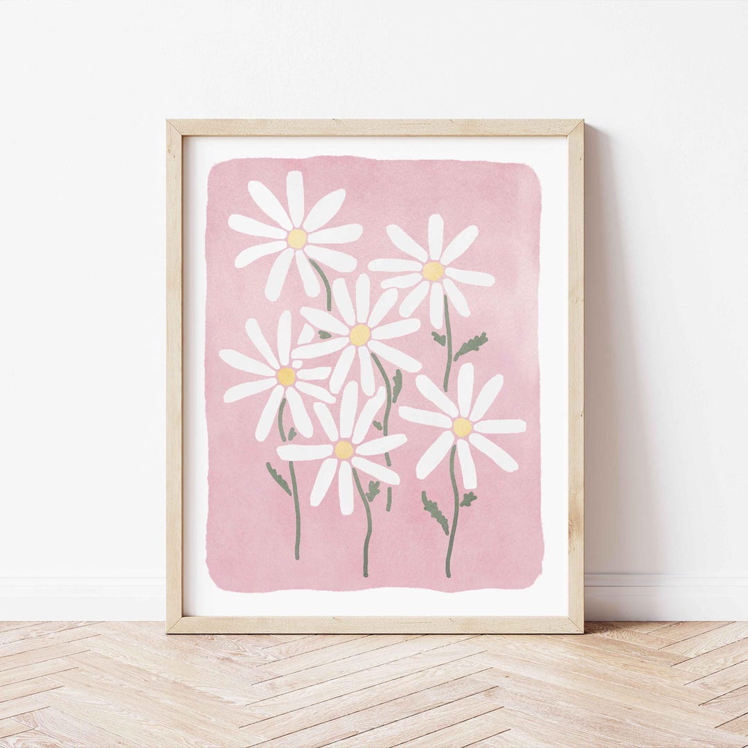 Pink Daisy Wall Art Digital, Floral Printable Nursery Printable Wall ...