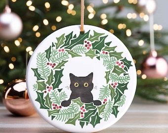 Funny Cat Christmas Ornament, Cat Peeking in Wreath Custom Meowy Christmas Ornament 2025 Humorous Cat Lover Gift Funny Pet Holiday Decor