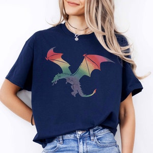 Rainbow Dragon Shirt, Colorful Fantasy T shirt Magical Dragon Tshirt DND Gifts Dungeon MasterShirt Unique Rainbow Dragon Gifts Navy