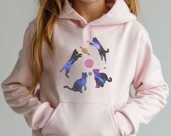 Cat Hoodie for Kids, Celestial Cat Youth Sweatshirt Space Cat Gift for Kids Galaxy Cat Lover Apparel Toddler Cute Cosmic Cat Hoodie