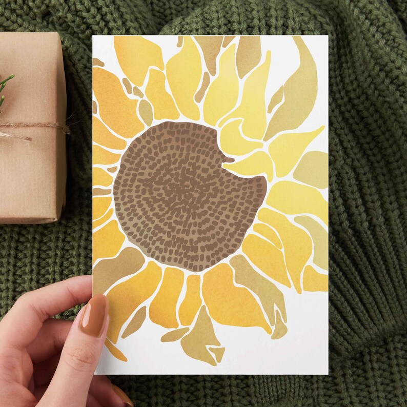 Printable Sunflower Card, Floral Birthday Printable Card Watercolor ...