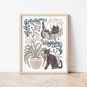 Whimsical Cat Digital Prints, Plants Coffee Books Cat Print Set Cat ...