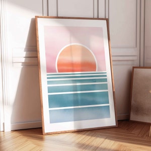 Pink Sunset Digital Print, Abstract Sunset Printable Wall Art Watercolor Beach Sunset Digital Art Pink Minimalist Sunset Downloadable Art