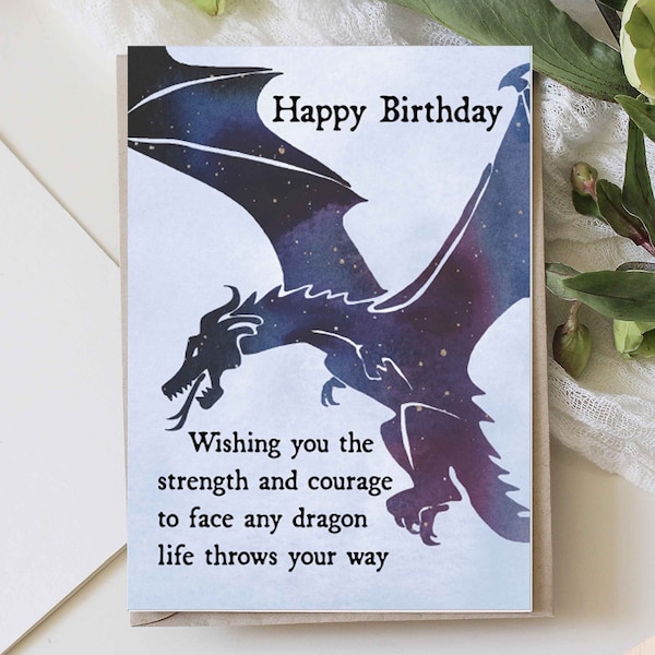 Digital Dragon Birthday Card - Etsy