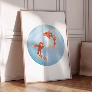 Watercolor Koi Fish Print, Koi Pond Printable Wall Art, Zen Watercolor Digital Art, Koi Painting Japanese Art, Living Room Minimalist Art