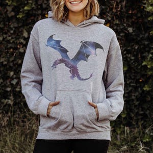 Celestial Dragon Hoodie, Cosmic Dragon Sweatshirt Fantasy Hoodie Dragon DND Gift Dragon Clothing Dragon Lover Gift Dragon Merch Sport Grey