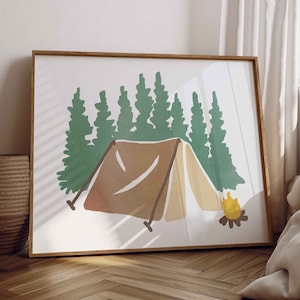 Camping Art Printable, Camping Nursery Downloadable Art, Digital Art Campfire Wall Art, Camping Poster Printable Woodland Nursery
