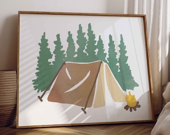 Camping Art Printable, Camping Nursery Downloadable Art, Digital Art Campfire Wall Art, Camping Poster Printable Woodland Nursery