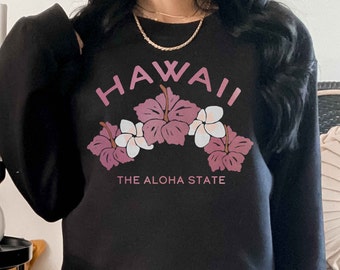 Hawaii Sweatshirt, Ocean Inspired Style The Aloha State of Mind Hawaiian Sweatshirt Family Vacation Coconut Girl Clothes Beach Sweatshirt