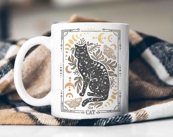 Celestial Cat Mug, Cat Lover Celestial Mug Stars and Moons Cat Lover Gifts Tarot Mug Witchy Coffee Cup Celestial Lover Gift Mystical Mug
