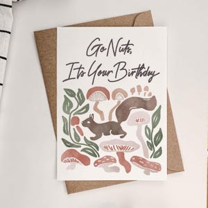 Woodland Printable Birthday Card, Go Nuts Birthday Digital Card Cottagecore Birthday Card for Friend Forest Birthday Card Instant Download