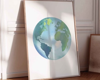 World Globe Print, Earth Day Printable Wall Art World Digital Art Earth Day Poster Science Teacher Gift Globe Downloadable Art