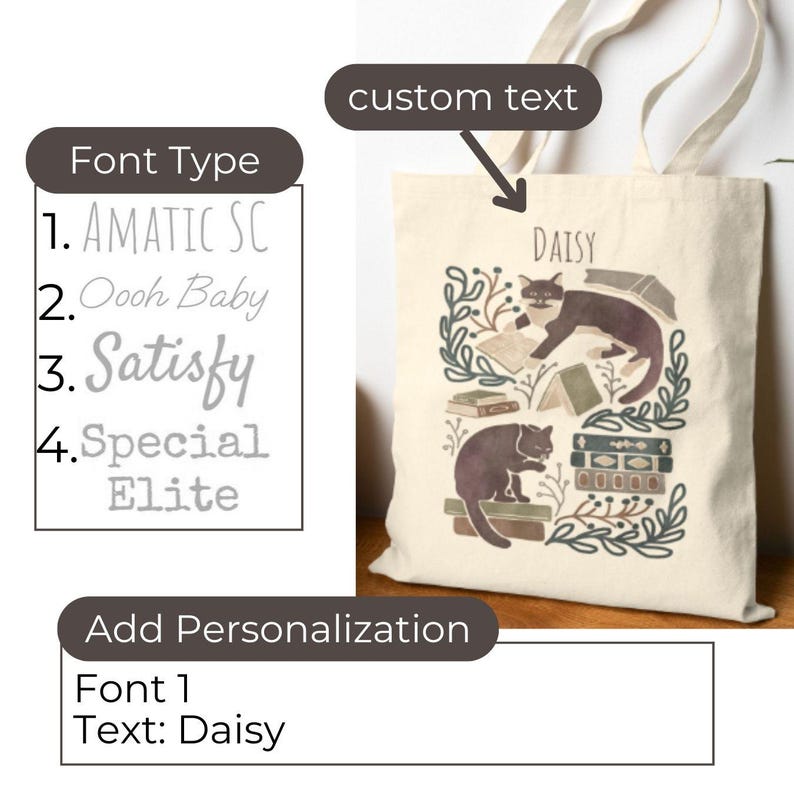 Bolsa de gato: bolsa de regalo original para amantes de los gatos, divertida bolsa de libros con gatos, reutilizable, ideal para gatos y libros, y para la compra de gatos y plantas. Cats Books - Custom
