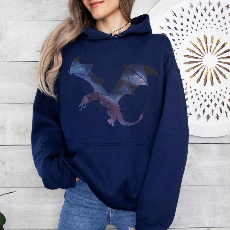Celestial Dragon Hoodie, Cosmic Dragon Sweatshirt Fantasy Hoodie Dragon DND Gift Dragon Clothing Dragon Lover Gift Dragon Merch Navy