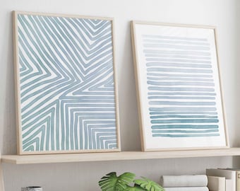 Teal Blue Printable Art Set van 2, minimalistische digitale prints Teal Wall Art Lichtblauwe abstracte kunst Aqua Downloadbare Art Teal Blue Poster Set