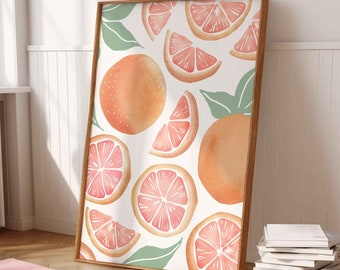 Grapefruit Printable Art, Watercolor Fruit Printable Wall Art Botanical Fruit Digital Print Citrus Kitchen Poster Print