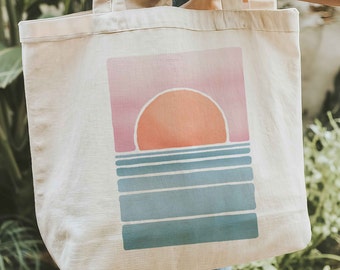 Sunset Tote Bag, Beach Tote Bag Summer Beach Bag Vacation Girls Trip Canvas Shoulder Bag Beach Bachelorette Party Gift Sunset Lovers Bag