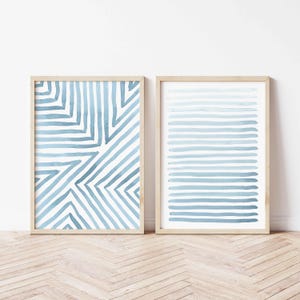 Teal blauwe afdrukbare kunst set van 2, minimalistische digitale prints groenblauw muur kunst lichtblauwe abstracte kunst aqua downloadbare kunst teal blauwe posterset