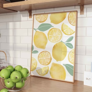 Lemon Printable Art, Watercolor Lemon Downloadable Art For Kitchen Digital Print Citrus Kitchen Wall Art Lemon Poster
