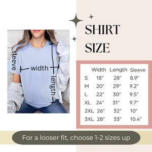 K&ouml;nnte beinhalten: Eine Gr&ouml;&szlig;entabelle f&uuml;r ein Shirt mit Ma&szlig;en in Zoll. Die Tabelle zeigt die Breite, L&auml;nge und &Auml;rmell&auml;nge f&uuml;r die Gr&ouml;&szlig;en S, M, L, XL, 2XL und 3XL. Der Text "F&uuml;r eine lockere Passform, w&auml;hlen Sie 1-2 Gr&ouml;&szlig;en gr&ouml;&szlig;er" befindet sich am unteren Rand der Tabelle.