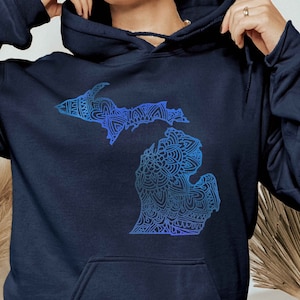 Mandala Michigan Sweatshirt, Great Lakes State Michigan Hoodie Gift for Women Michigan Lover Gift Cute Hoodie Michigan Mom Gift