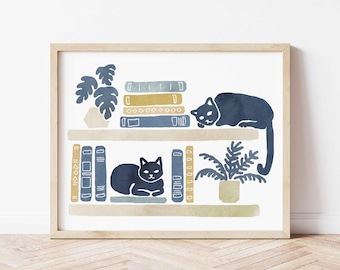 Funny Bookish Cat Print, Books and Cats Wall Art, Reading Nook Decor, Cat Lover Gift, Library Decor Poster, Book Lover Art, Dorm Wall Decor