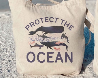 Protect The Ocean Tote Bag, Eco Friendly Bag Save the Ocean Animal Reusable Summer Tote Bag Beach Bag Protect Our Ocean Gifts