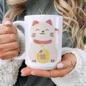 Lucky Cat Mug, Japanese Cat Mug Lucky Cat Gift Waving Cat Coffee Cup Good Luck Mug Gift For Cat Lover Maneki Neko
