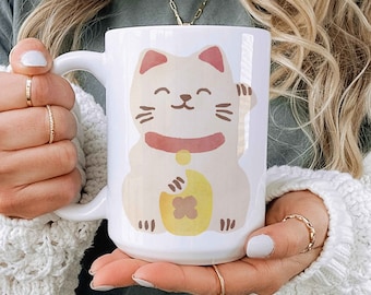 Fortune Cat Mug | Lucky Cat Art | Maneki Neko Mug | Japanese Good