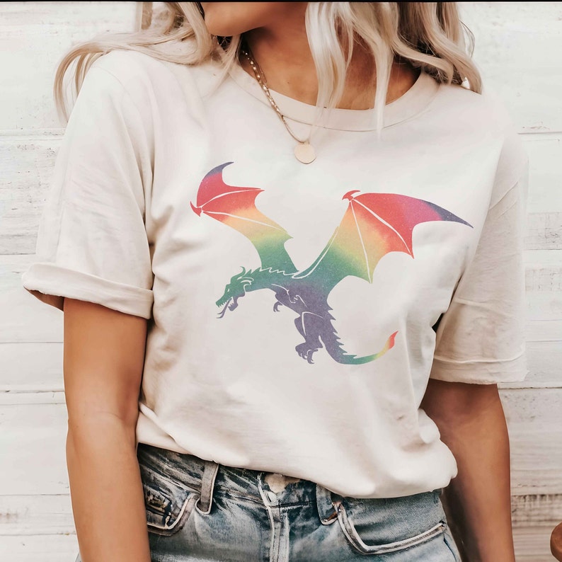 Rainbow Dragon Shirt, Colorful Fantasy T shirt Magical Dragon Tshirt DND Gifts Dungeon MasterShirt Unique Rainbow Dragon Gifts Natural