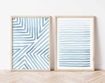 Light Blue Wall Prints, Blue Posters Abstract Teal Art Prints Minimalist Light Blue Wall Art Watercolor Print Apartment Teal Bathroom Art