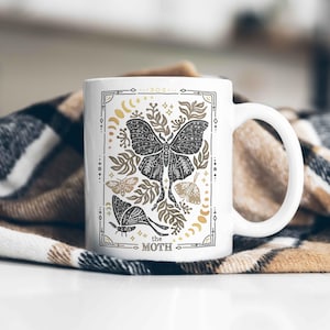 Celestial Dragon Mug, Boho Dragon Cup with Stars and Moons Dragon Lover Gift Tarot Mug Witchy Gift for Friend Dragon Lover Gift Mystical Mug Moth 11 oz