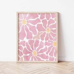 Arte de pared imprimible con flores rosas, arte descargable en rosa, arte abstracto botánico en rosa, póster de flores, arte para habitación de niñas, impresión digital floral en rosa