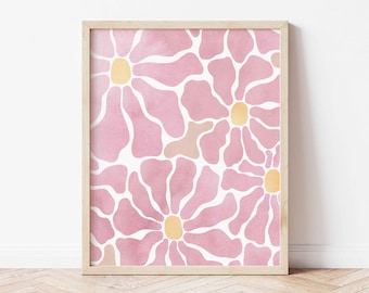 Pink Flower Printable Wall Art, Pink Downloadable Art Botanical Pink Abstract Art Flower Poster Girls Room Art Pink Floral Digital Print
