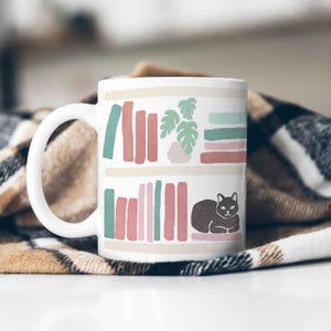 Cat and Books Mug, Cat Coffee Mug Bookish Merch Cats Coffee Cup Reader Mug Gift for Cat Lover Mug Book Club Mug Booktrovert Gift for Wife