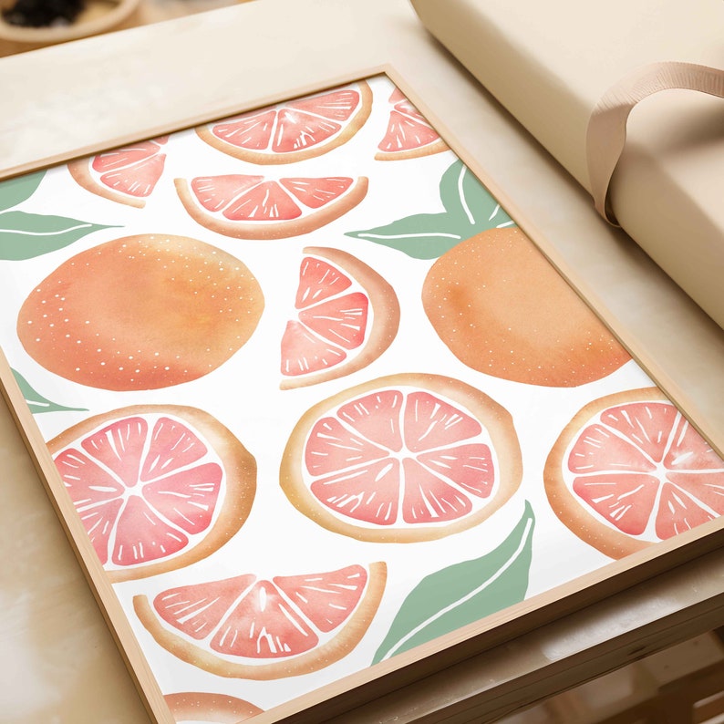 Grapefruit Printable Art, Watercolor Fruit Printable Wall Art Botanical Fruit Digital Print Citrus Kitchen Poster Print image 6