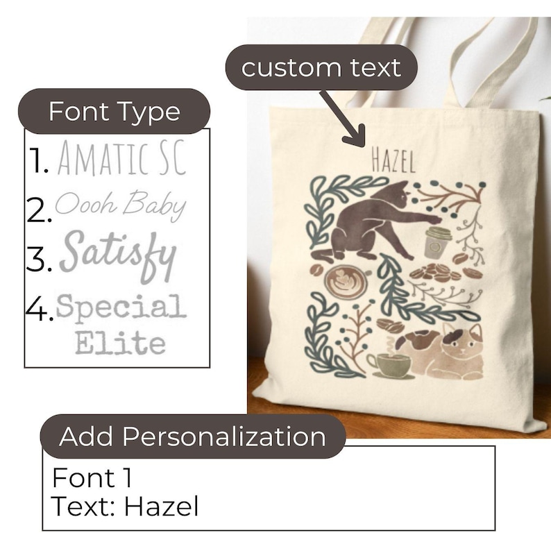 Bolsa de gato: bolsa de regalo original para amantes de los gatos, divertida bolsa de libros con gatos, reutilizable, ideal para gatos y libros, y para la compra de gatos y plantas. Cats Coffee - Custom