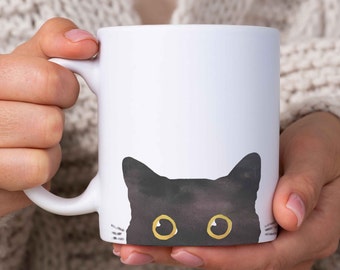 Peeking Cat Mug, Black Cat Lover Gifts Funny Mug Cat Gifts Cat Mom Gifts Kitty Cute Mug Funny Cat Animal Lover Gift Cat Dad Mug