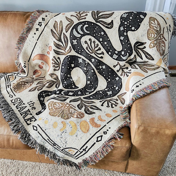 Celestial Snake Blanket, Snake Lover Gift Tarot Snake Decor Throw Blanket Witchy Tapestry Astrology Woven Throw Teen Gift Celestial Blanket