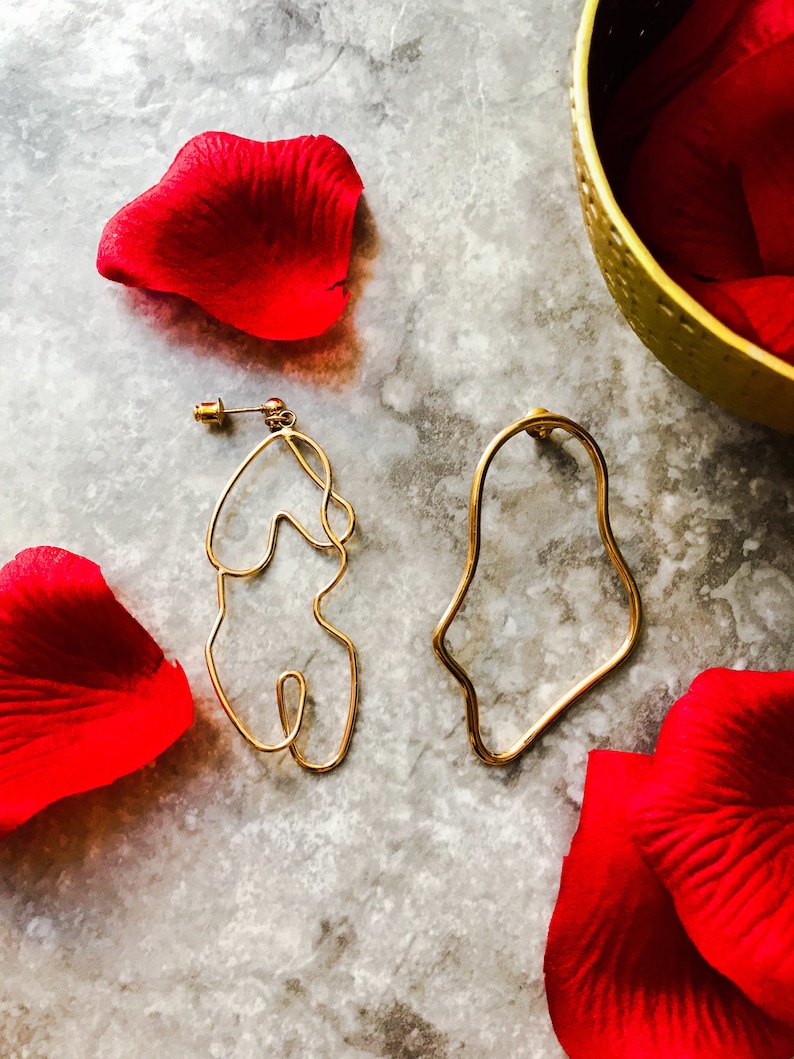 art earings Wire body art earrings Face earrings Nude body earings wire art earings gold color earings,gold wire earrings